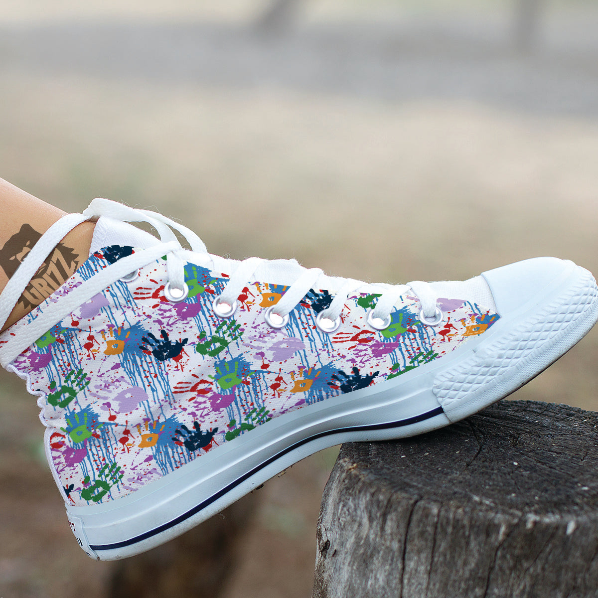 Abstract Hand Prints Colorful Print Pattern White High Top Shoes-grizzshop