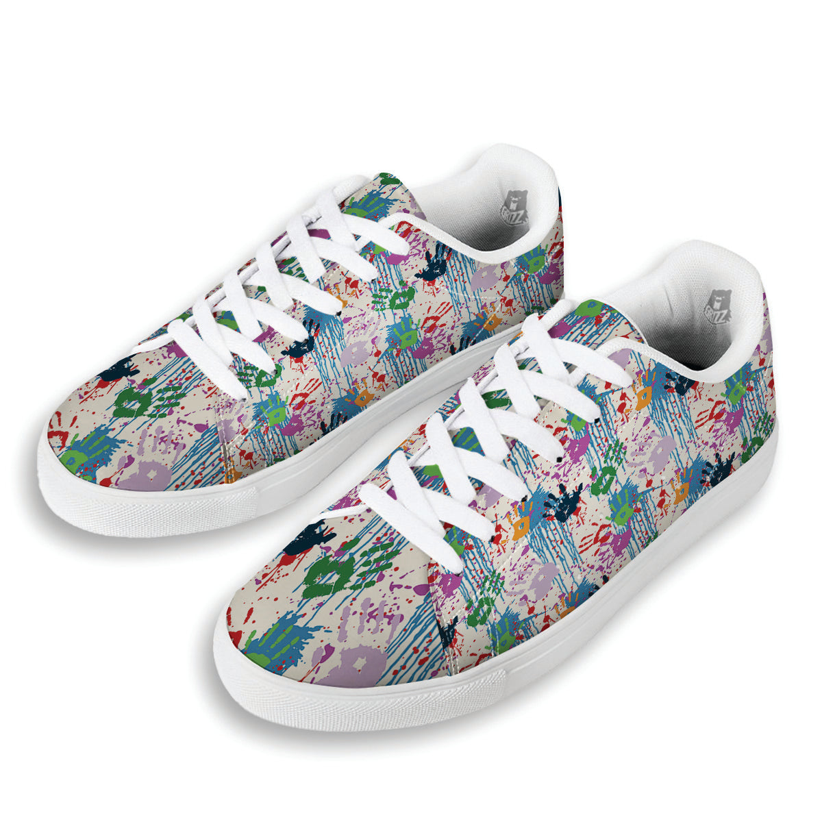 Abstract Hand Prints Colorful Print Pattern White Low Top Sneakers-grizzshop