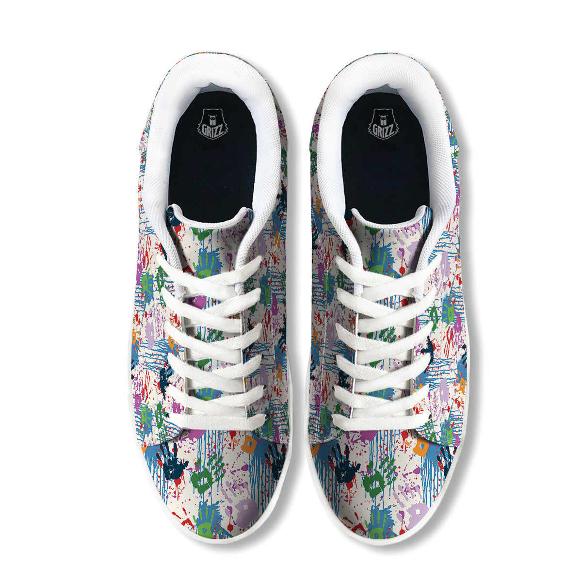 Abstract Hand Prints Colorful Print Pattern White Low Top Sneakers-grizzshop