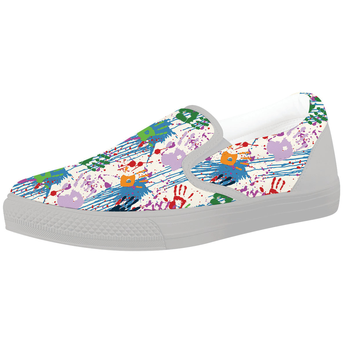 Abstract Hand Prints Colorful Print Pattern White Slip On Shoes-grizzshop