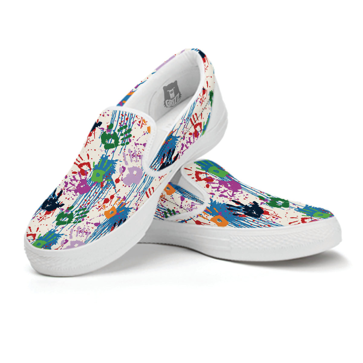 Abstract Hand Prints Colorful Print Pattern White Slip On Shoes-grizzshop