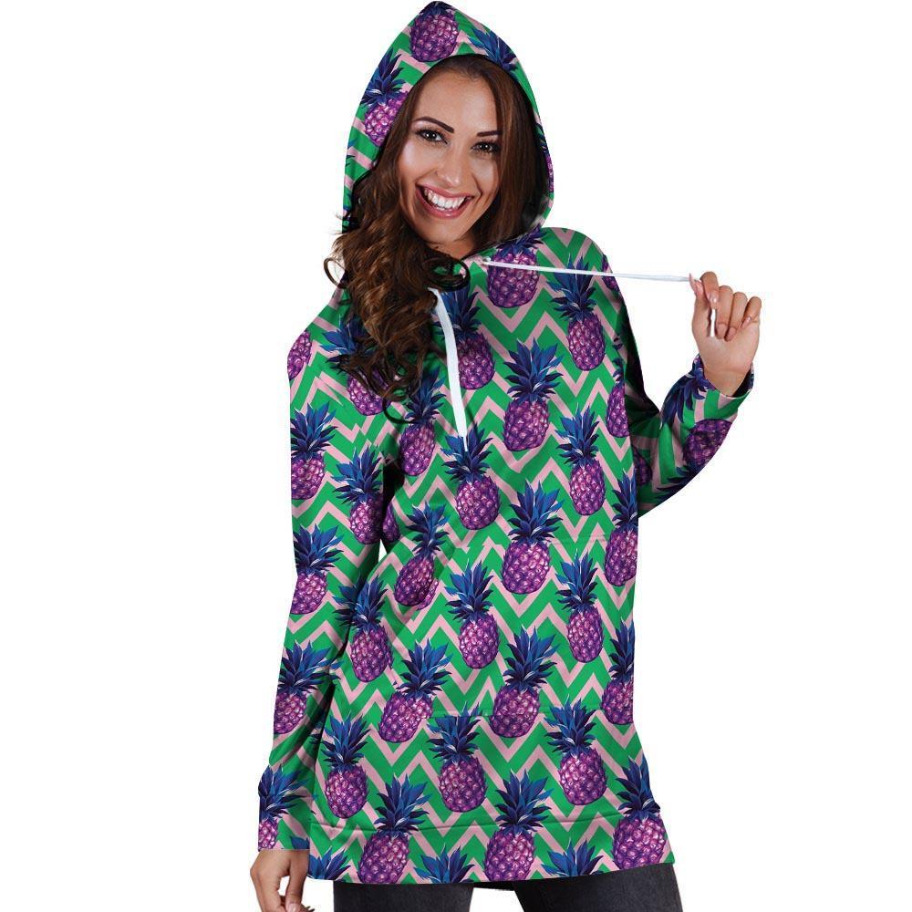 Abstract Hawaiian Pineapple Print Hoodie Dress-grizzshop