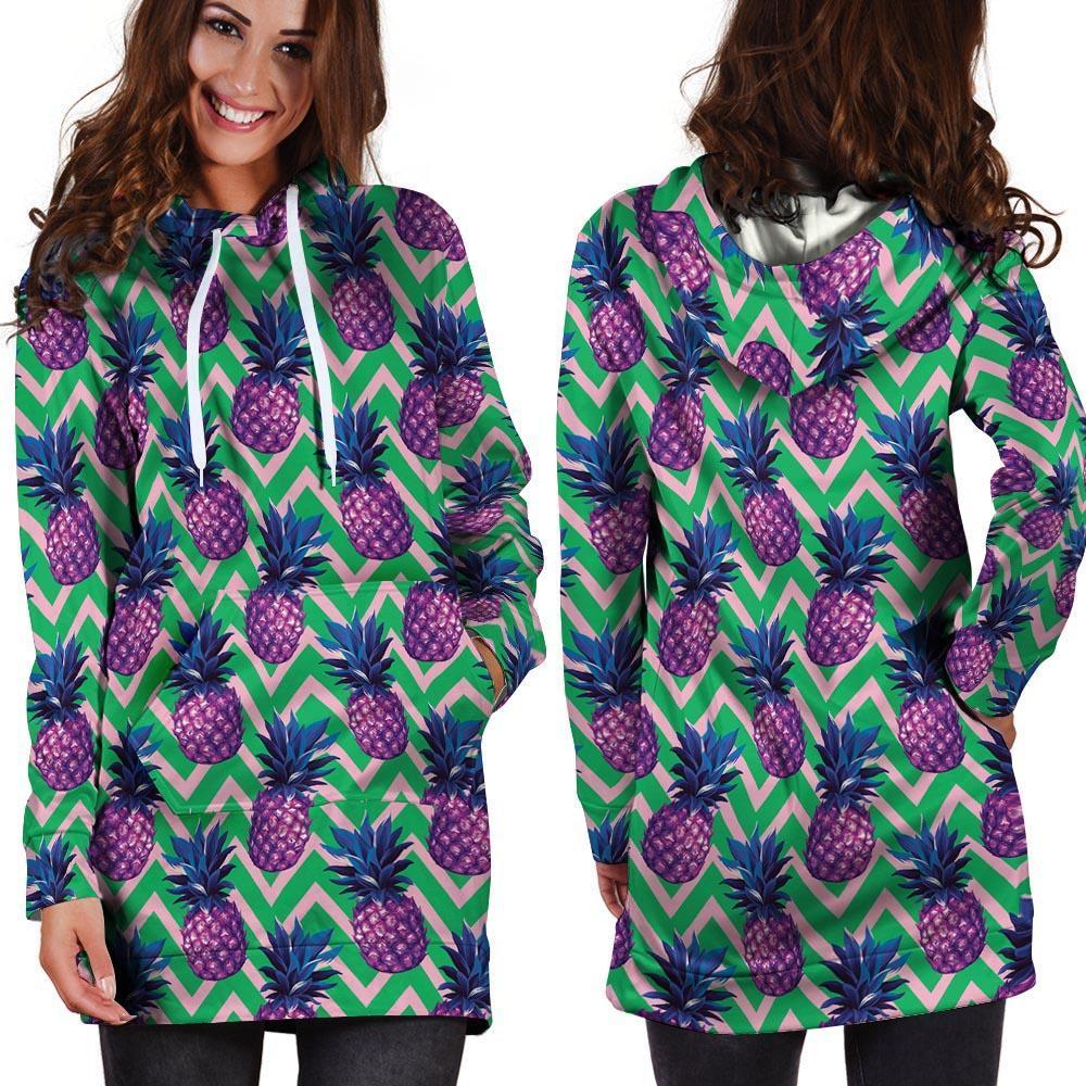 Abstract Hawaiian Pineapple Print Hoodie Dress-grizzshop