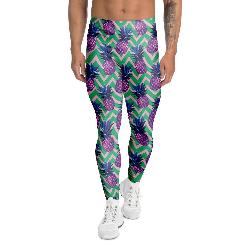 Abstract Hawaiian Pineapple Print Men's Leggings-grizzshop