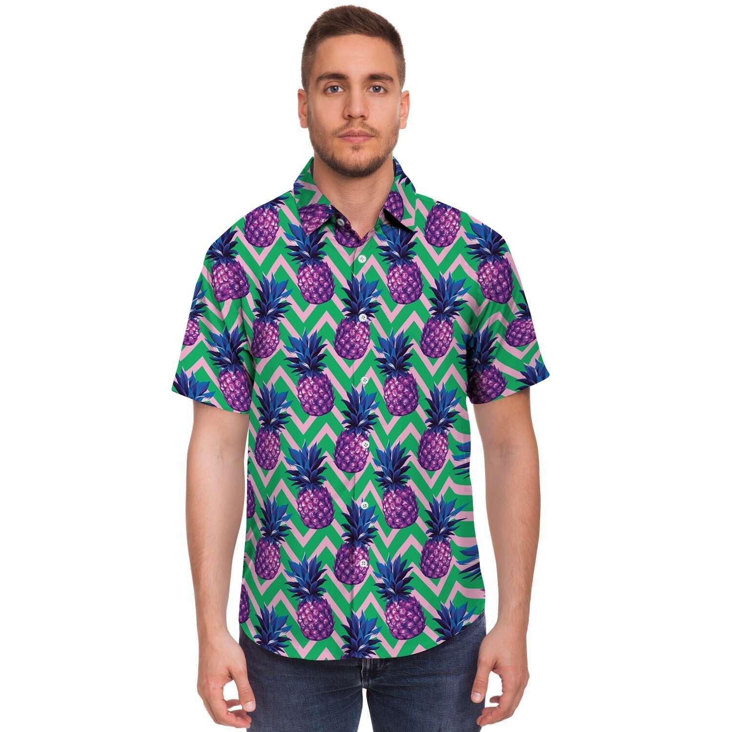Abstract Hawaiian Pineapple Print Men's Short Sleeve Shirt-grizzshop