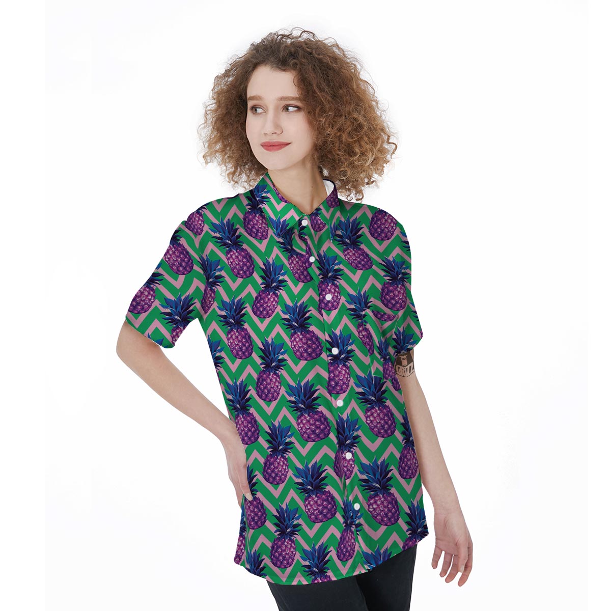 Abstract Hawaiian Pineapple Print Women's Short Sleeve Shirts-grizzshop