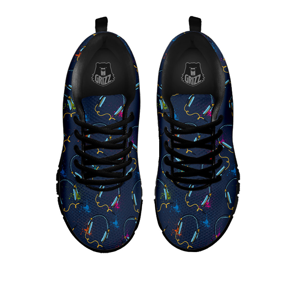 Abstract Headphone Blue Print Pattern Black Sneaker-grizzshop