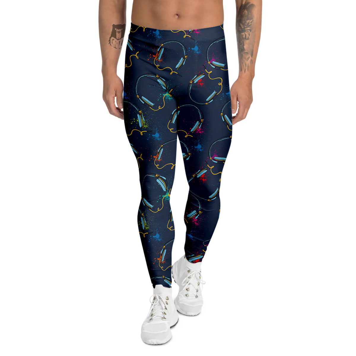 Abstract Headphone Blue Print Pattern Men's Leggings-grizzshop