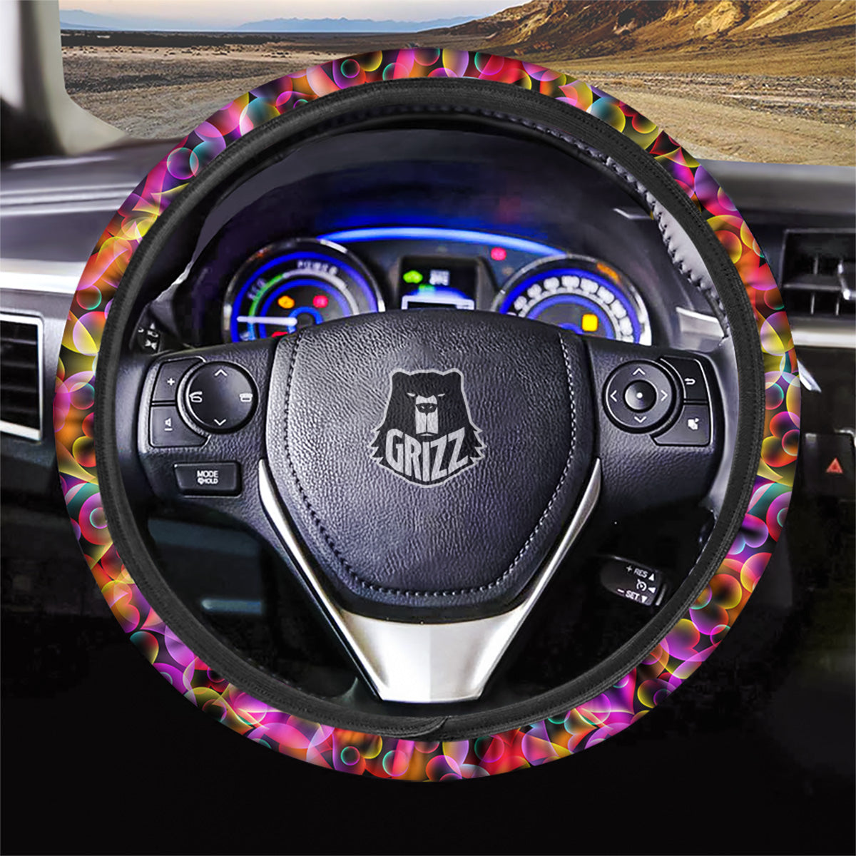 Abstract Hearts Neon Print Pattern Car Steering Wheel Cover-grizzshop