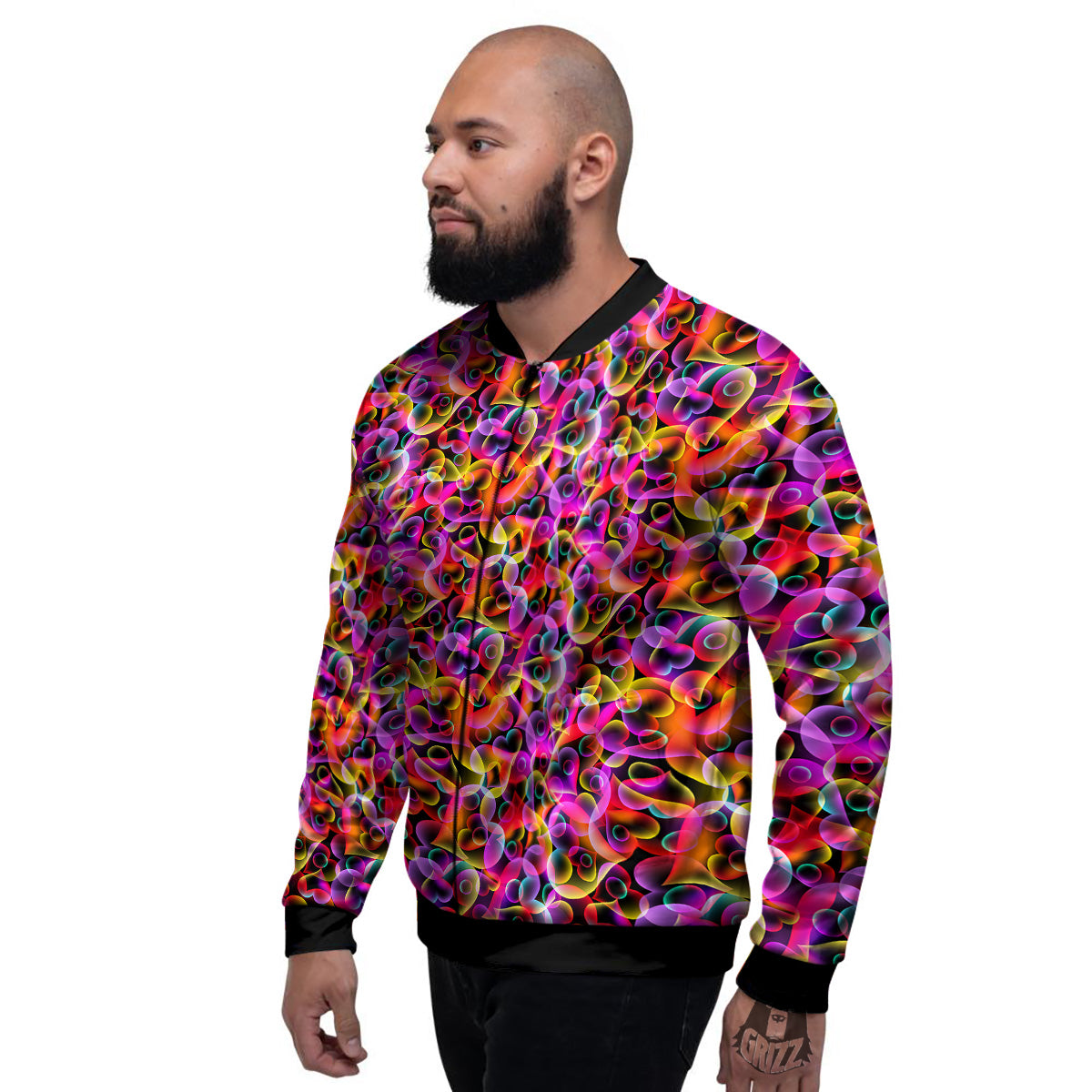 Abstract Hearts Neon Print Pattern Men's Bomber Jacket-grizzshop