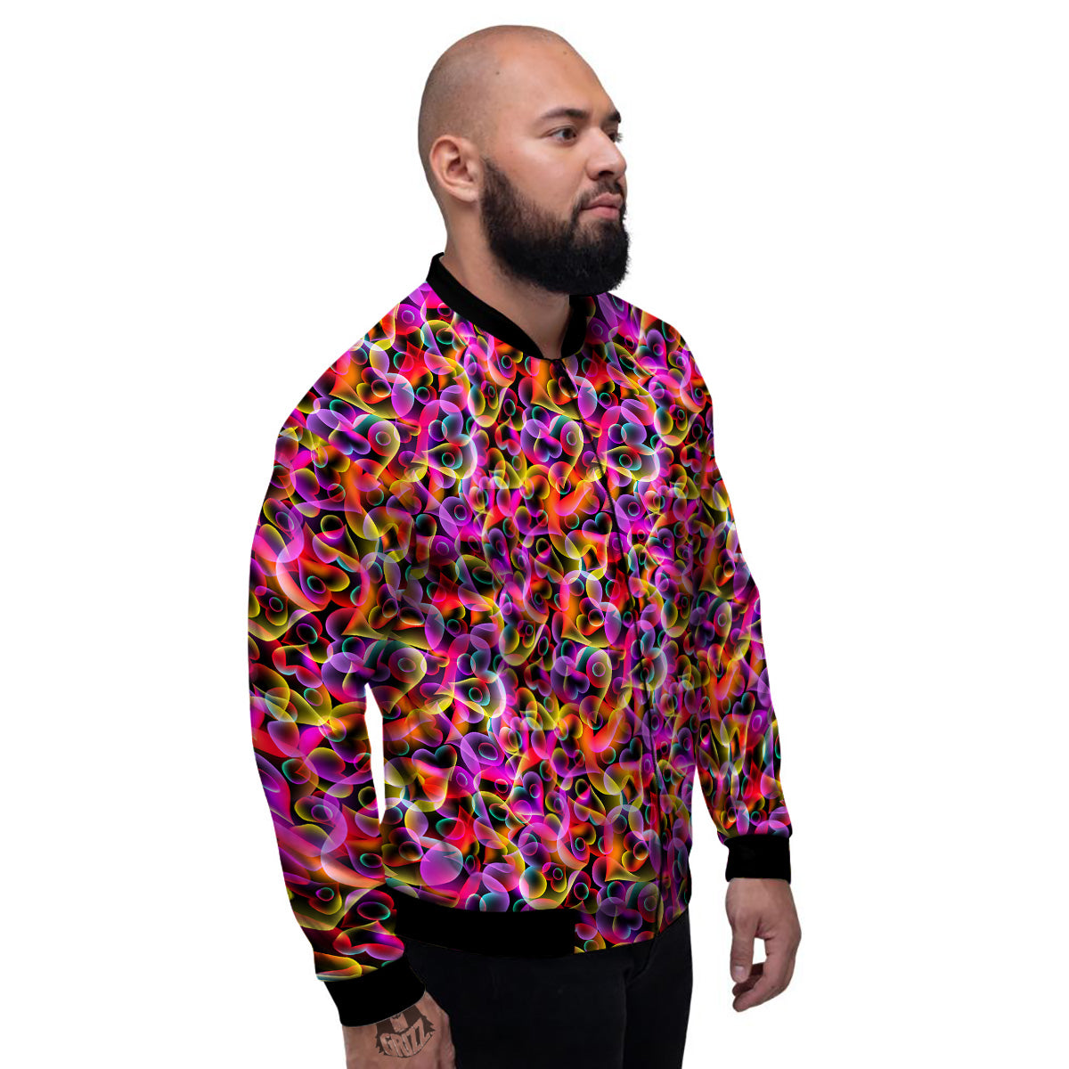 Abstract Hearts Neon Print Pattern Men's Bomber Jacket-grizzshop
