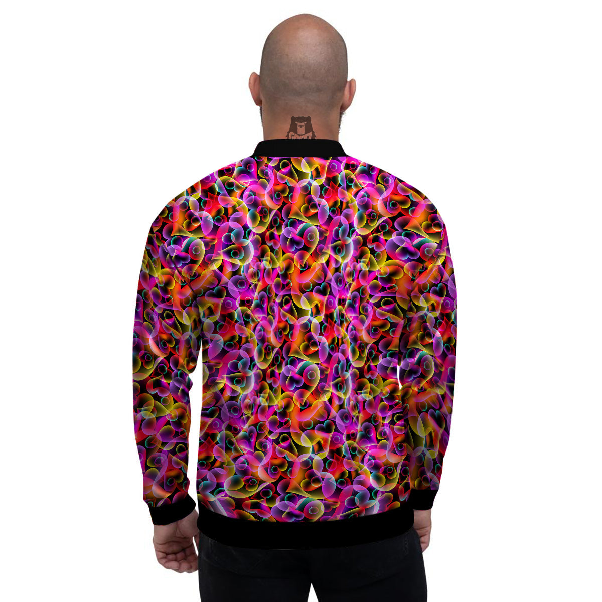 Abstract Hearts Neon Print Pattern Men's Bomber Jacket-grizzshop