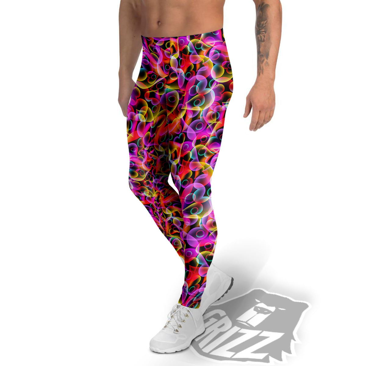 Abstract Hearts Neon Print Pattern Men's Leggings-grizzshop