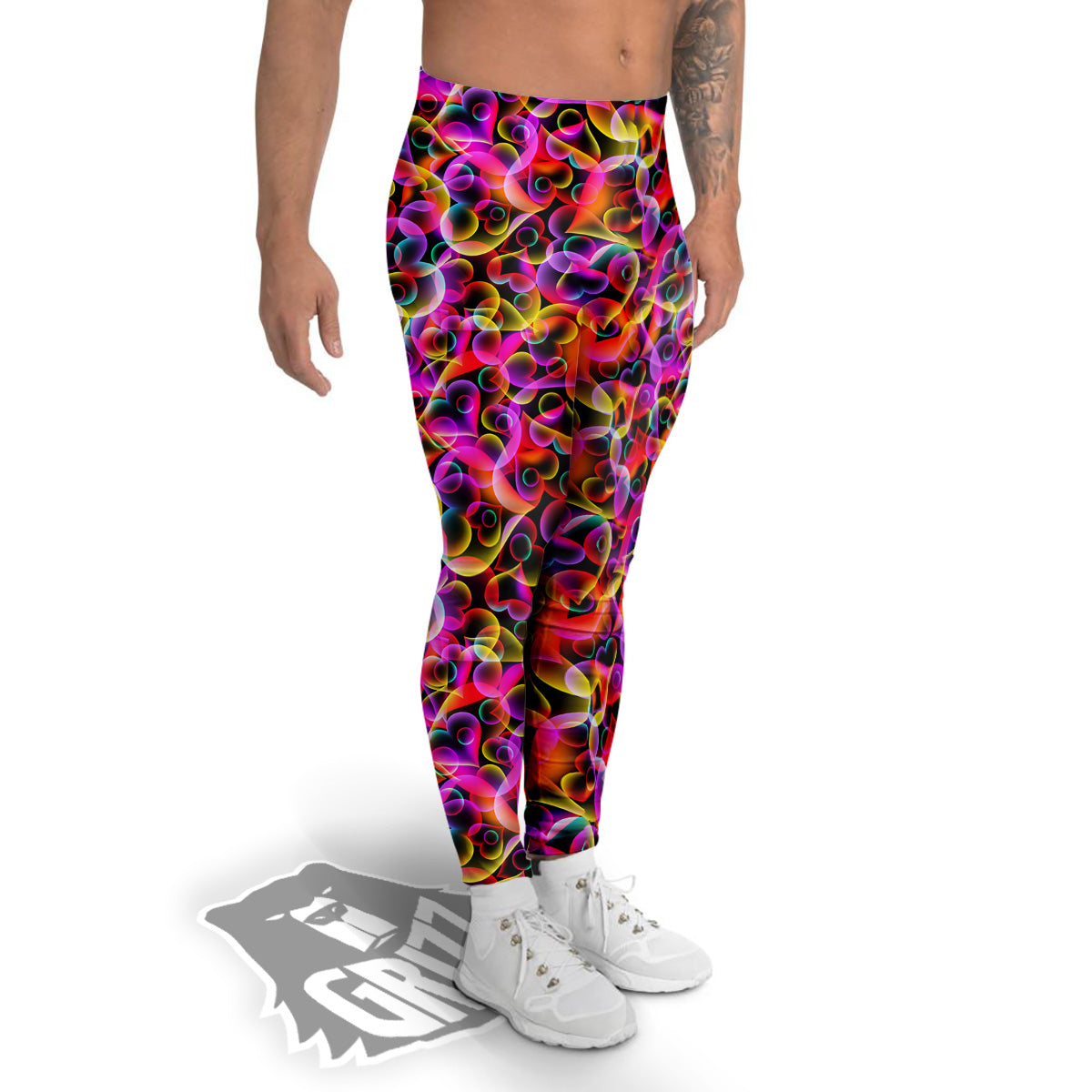 Abstract Hearts Neon Print Pattern Men's Leggings-grizzshop