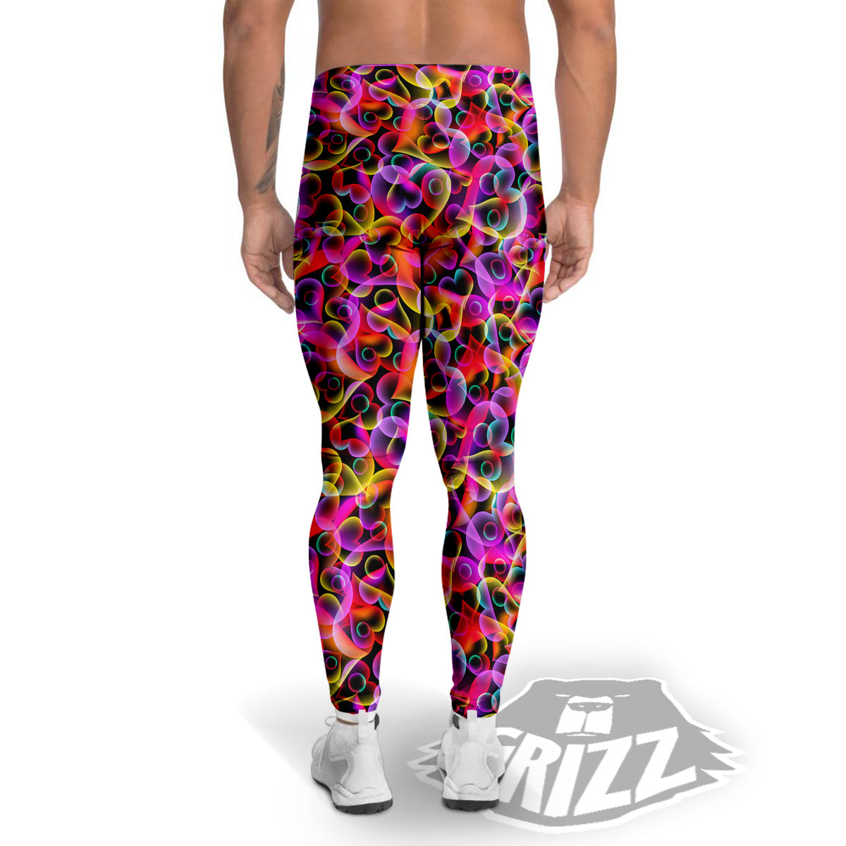 Abstract Hearts Neon Print Pattern Men's Leggings-grizzshop