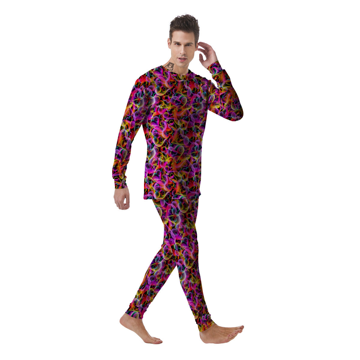 Abstract Hearts Neon Print Pattern Men's Pajamas-grizzshop