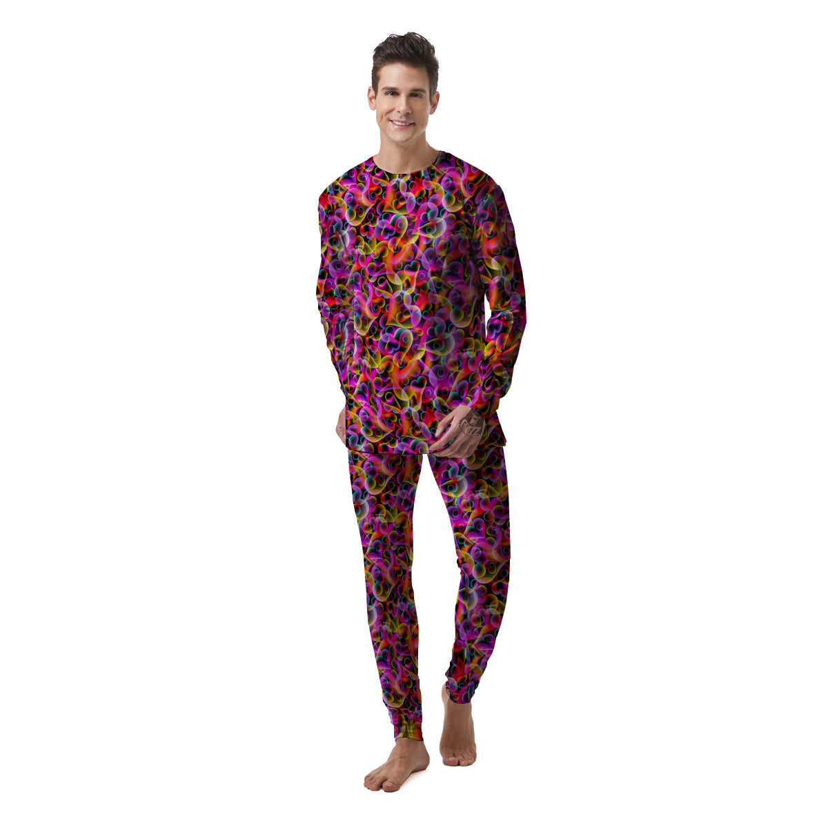 Abstract Hearts Neon Print Pattern Men's Pajamas-grizzshop