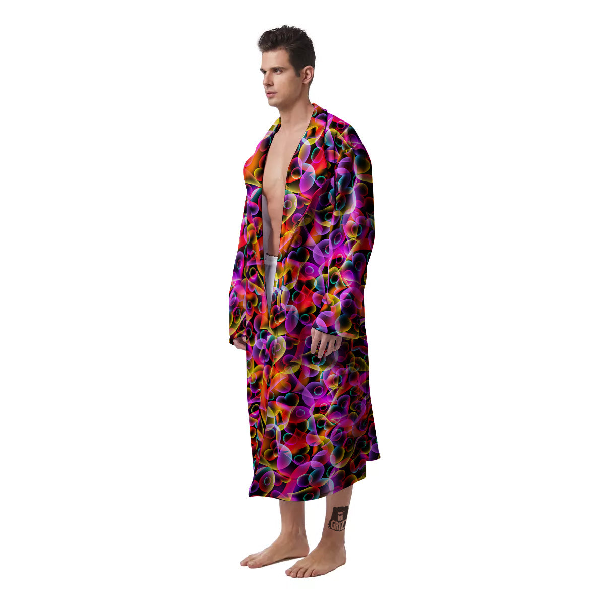 Abstract Hearts Neon Print Pattern Men's Robe-grizzshop