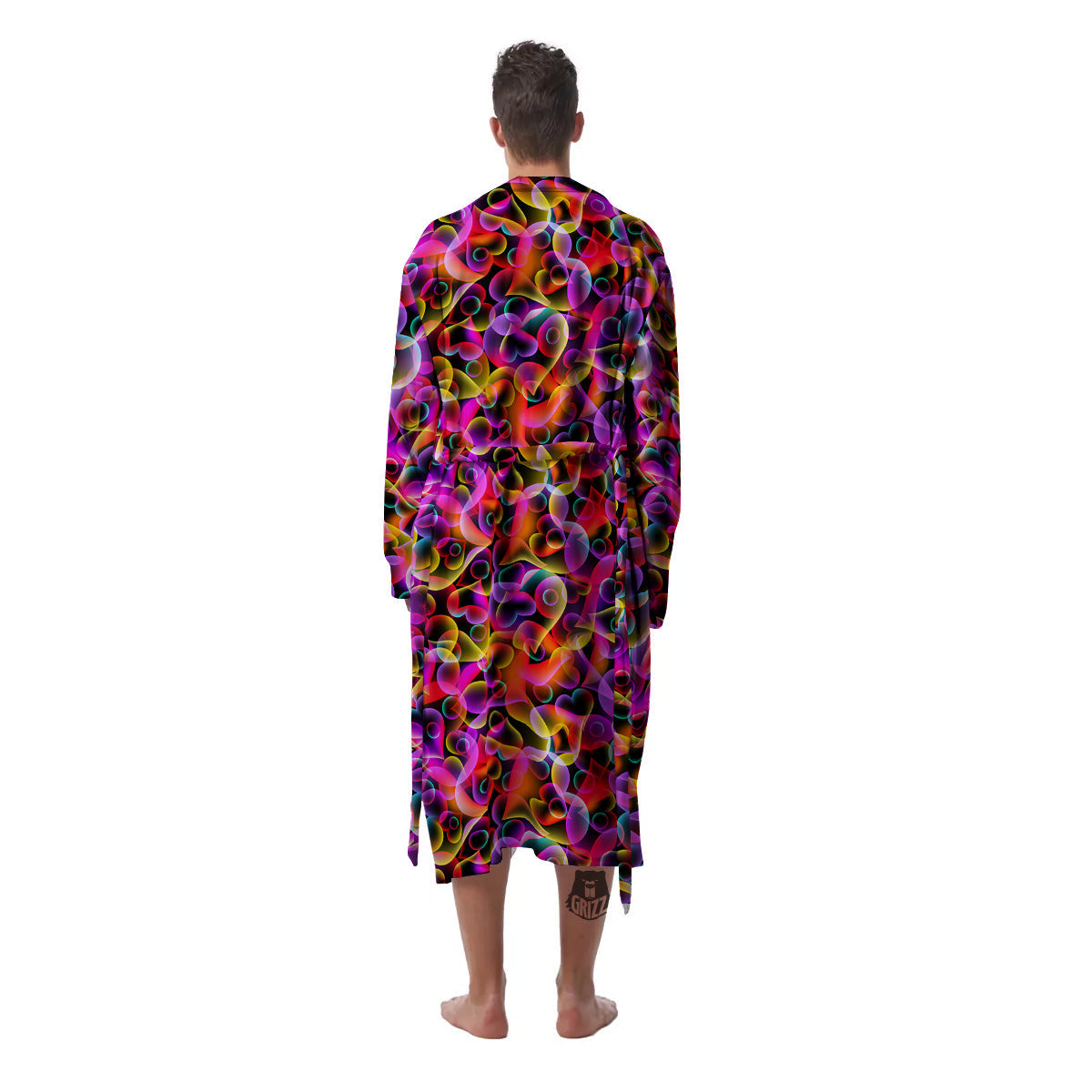 Abstract Hearts Neon Print Pattern Men's Robe-grizzshop