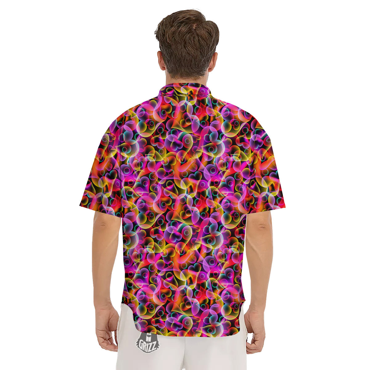 Abstract Hearts Neon Print Pattern Men's Short Sleeve Shirts-grizzshop