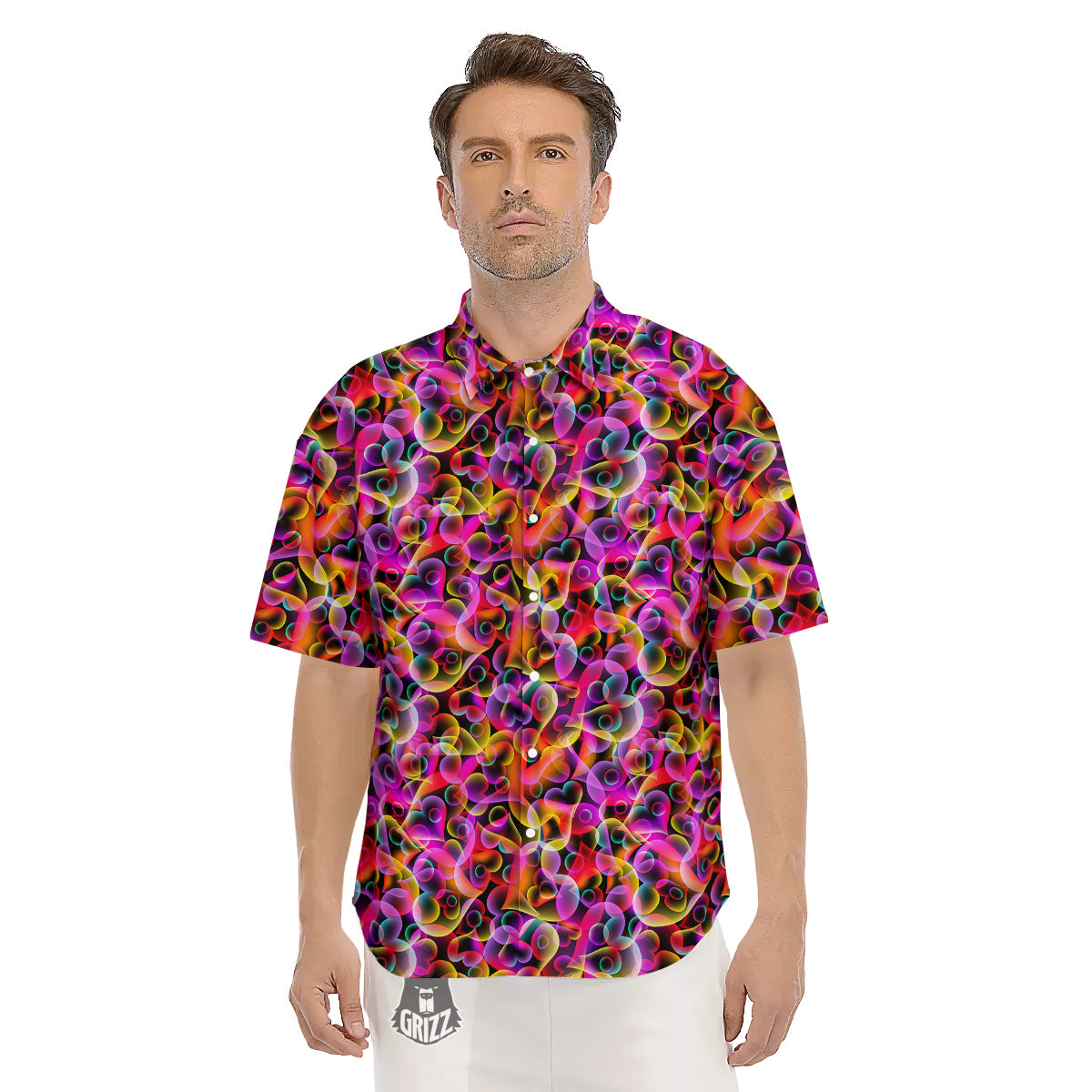 Abstract Hearts Neon Print Pattern Men's Short Sleeve Shirts-grizzshop