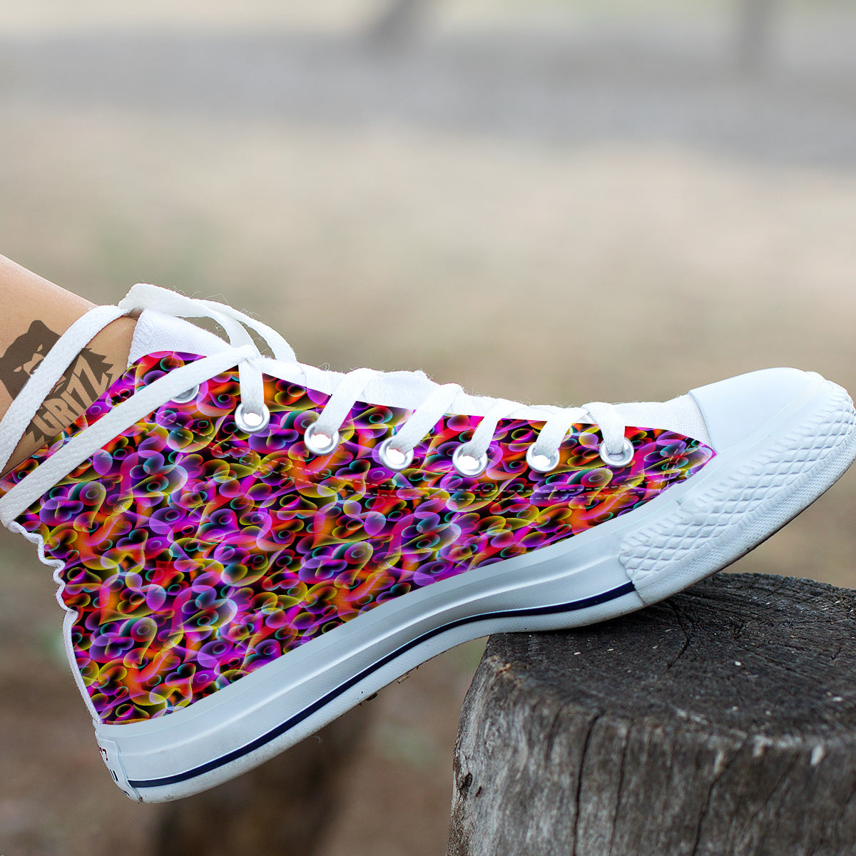 Abstract Hearts Neon Print Pattern White High Top Shoes-grizzshop
