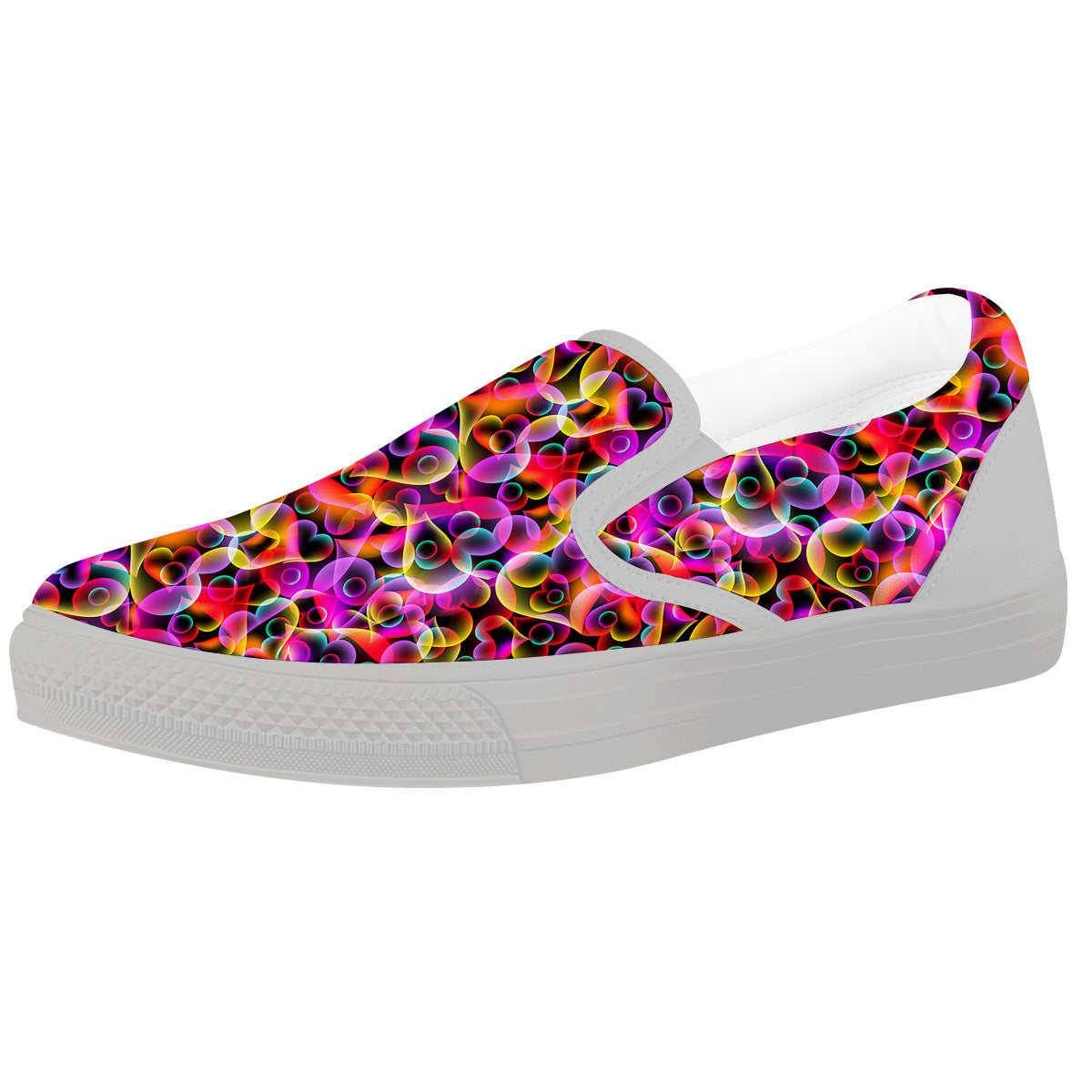 Abstract Hearts Neon Print Pattern White Slip On Shoes-grizzshop