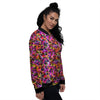 Abstract Hearts Neon Print Pattern Women's Bomber Jacket-grizzshop