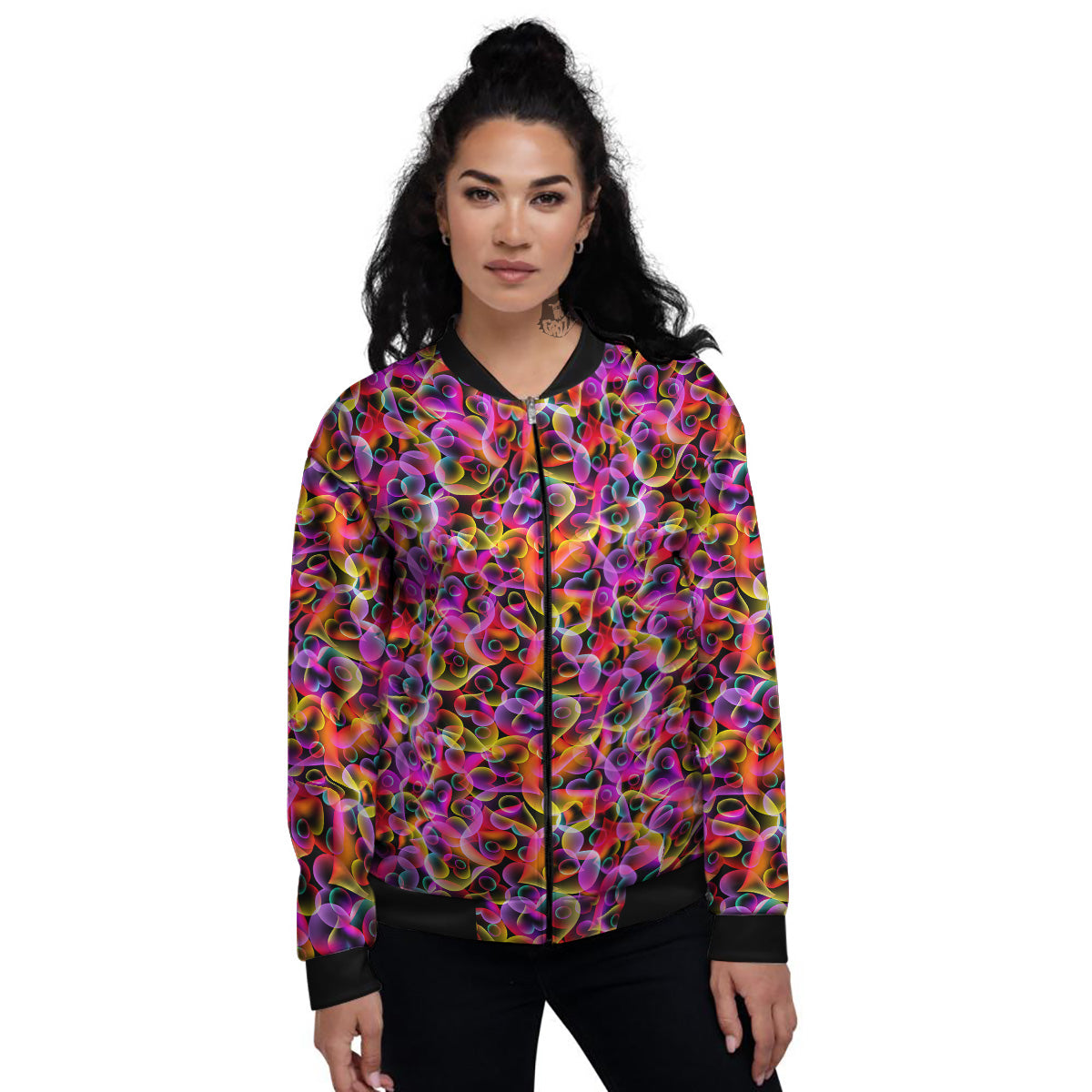 Abstract Hearts Neon Print Pattern Women's Bomber Jacket-grizzshop