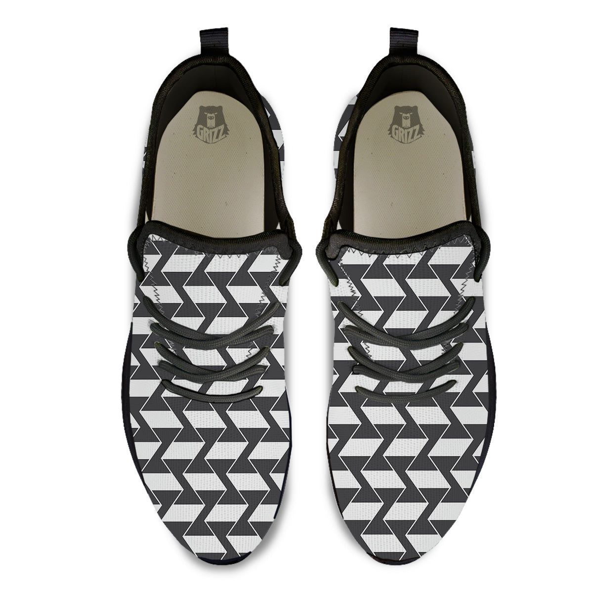 Abstract Heometric Zigzag Print Pattern Black Athletic Shoes-grizzshop