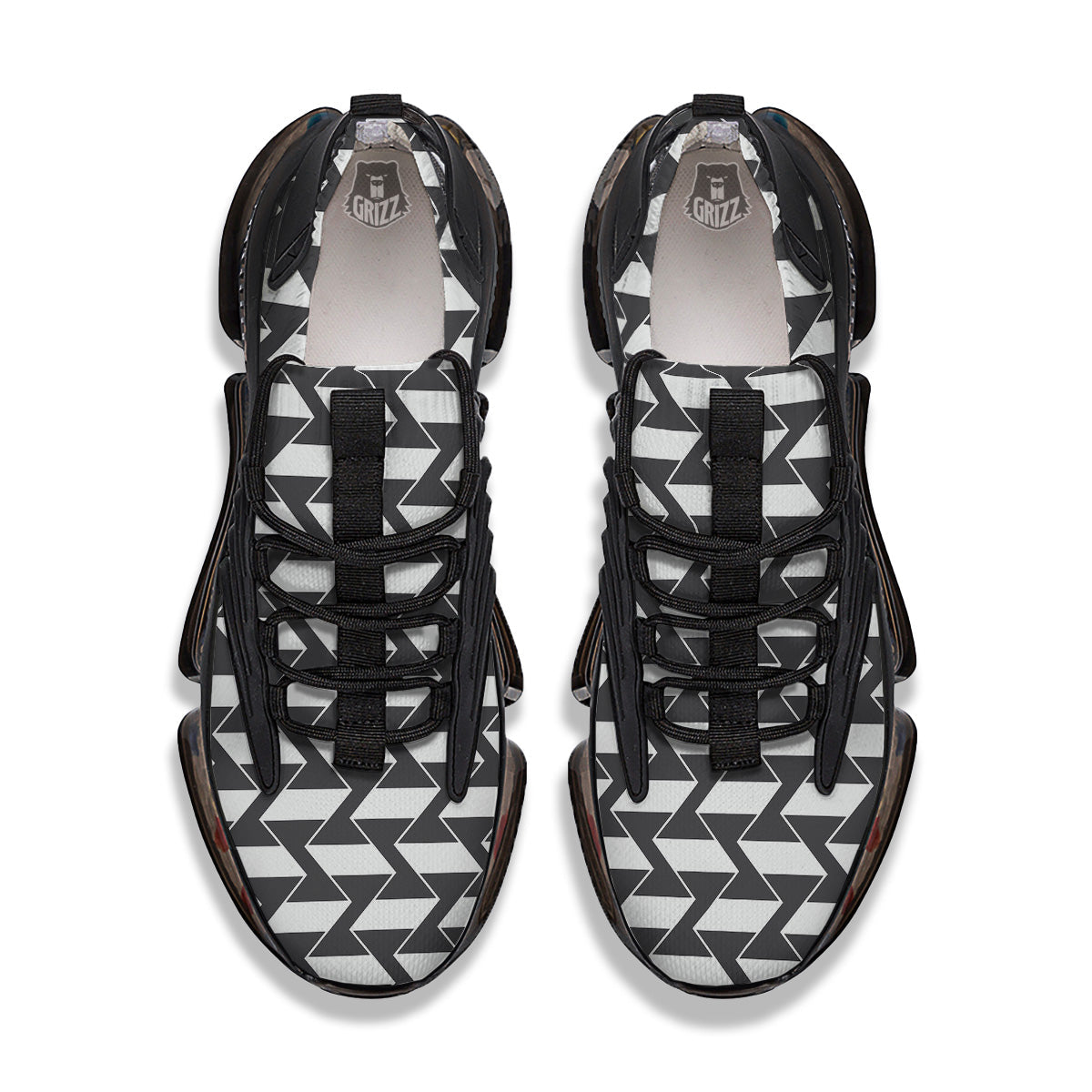 Abstract Heometric Zigzag Print Pattern Black Gym Shoes-grizzshop