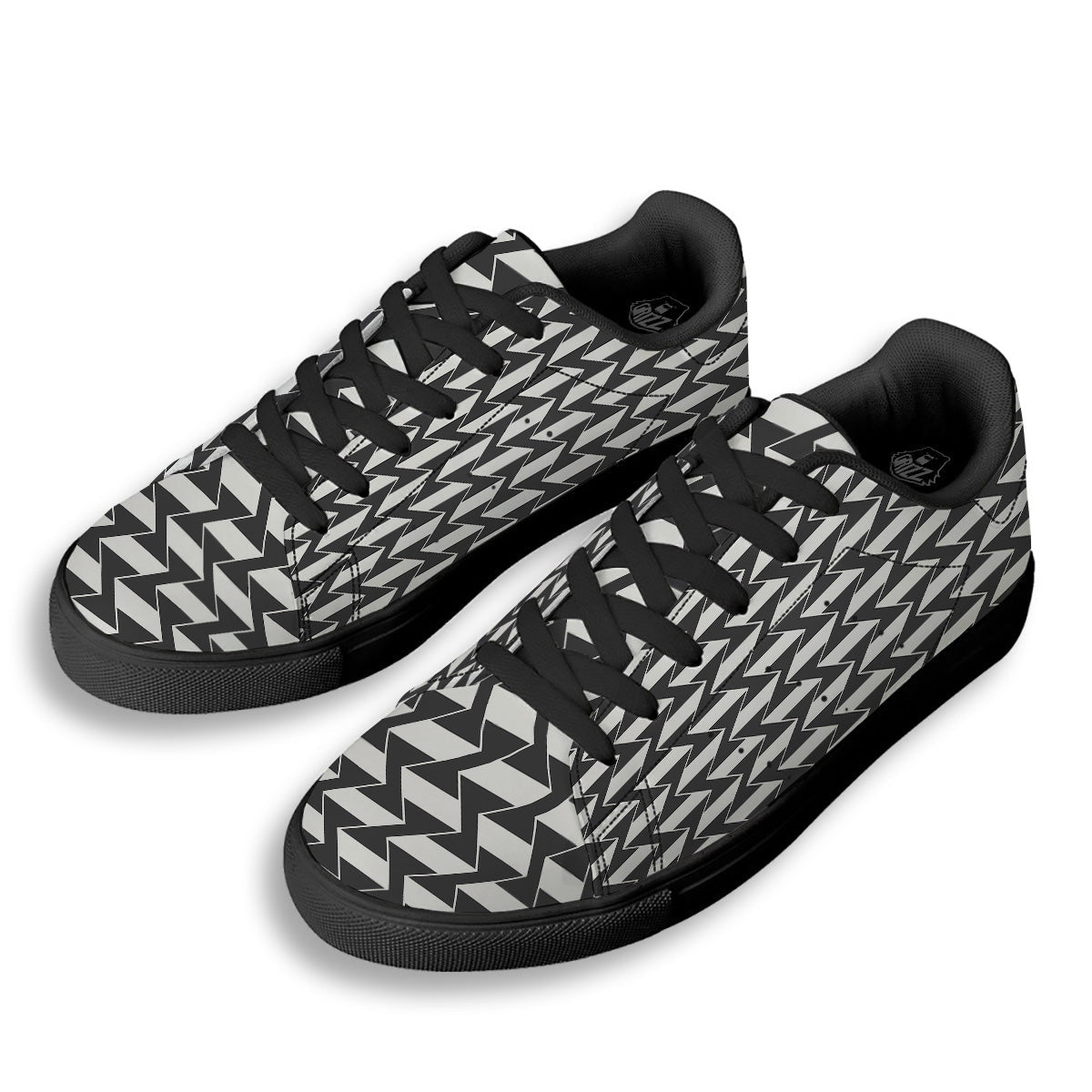 Abstract Heometric Zigzag Print Pattern Black Low Top Sneakers-grizzshop