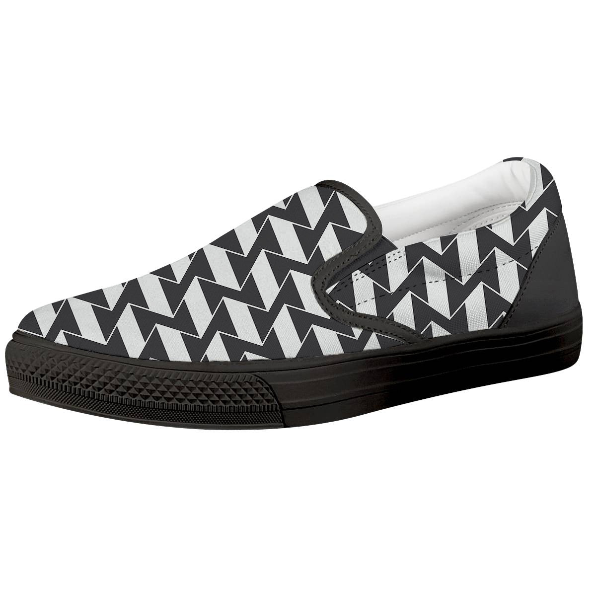 Abstract Heometric Zigzag Print Pattern Black Slip On Shoes-grizzshop