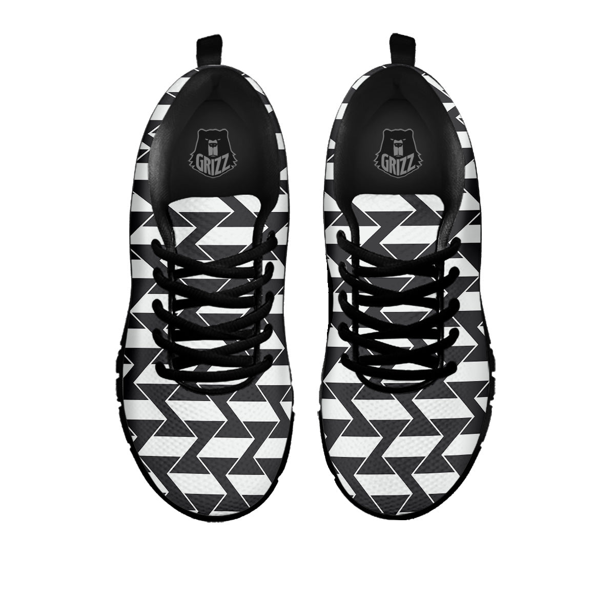 Abstract Heometric Zigzag Print Pattern Black Sneaker-grizzshop