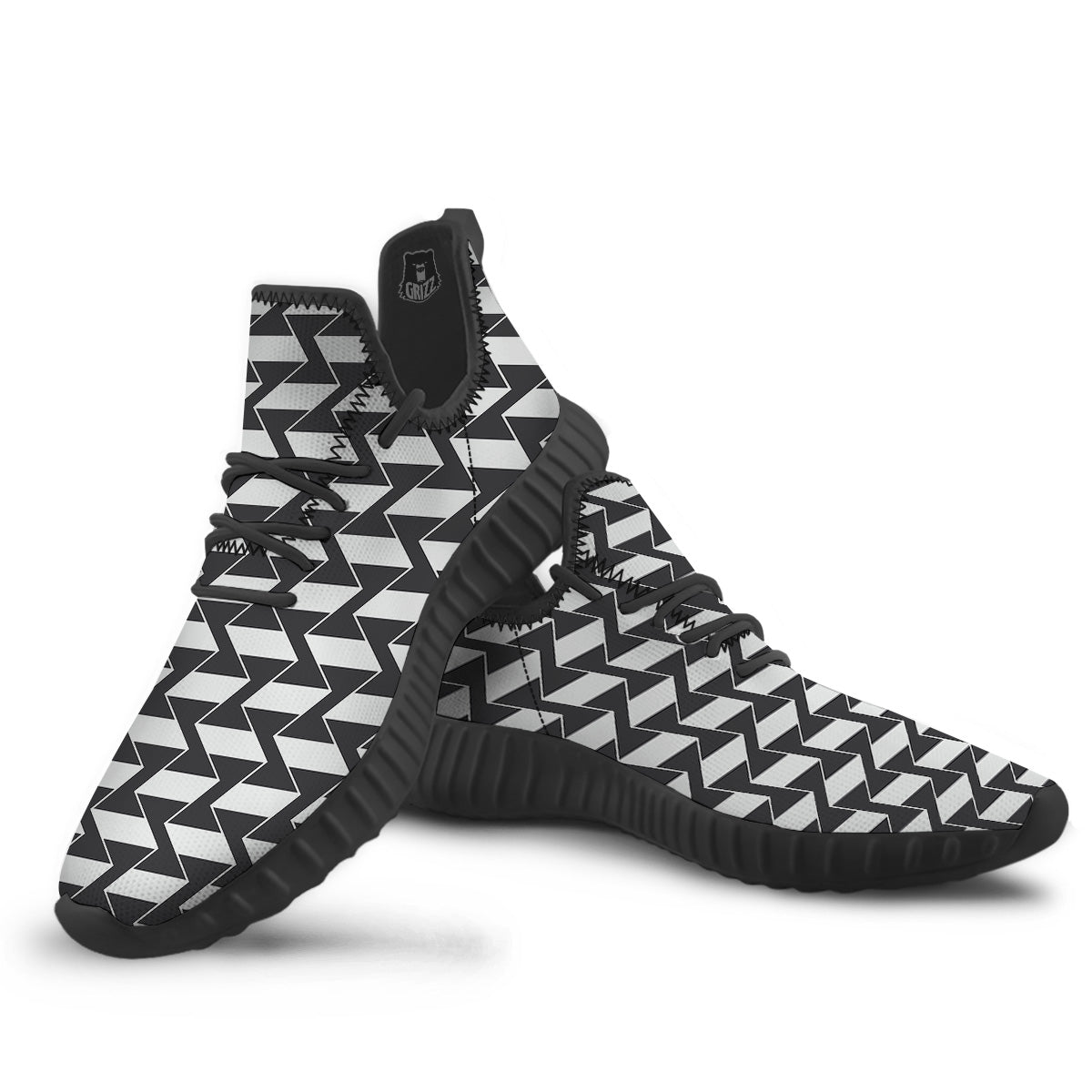 Abstract Heometric Zigzag Print Pattern Black Walking Shoes-grizzshop
