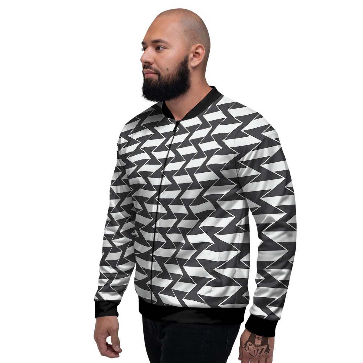 Abstract Heometric Zigzag Print Pattern Men's Bomber Jacket-grizzshop