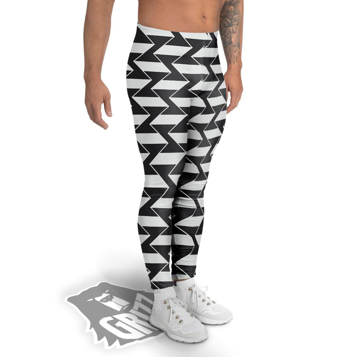 Abstract Heometric Zigzag Print Pattern Men's Leggings-grizzshop