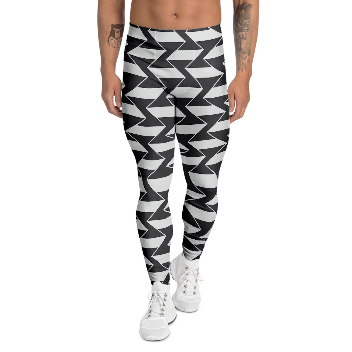 Abstract Heometric Zigzag Print Pattern Men's Leggings-grizzshop