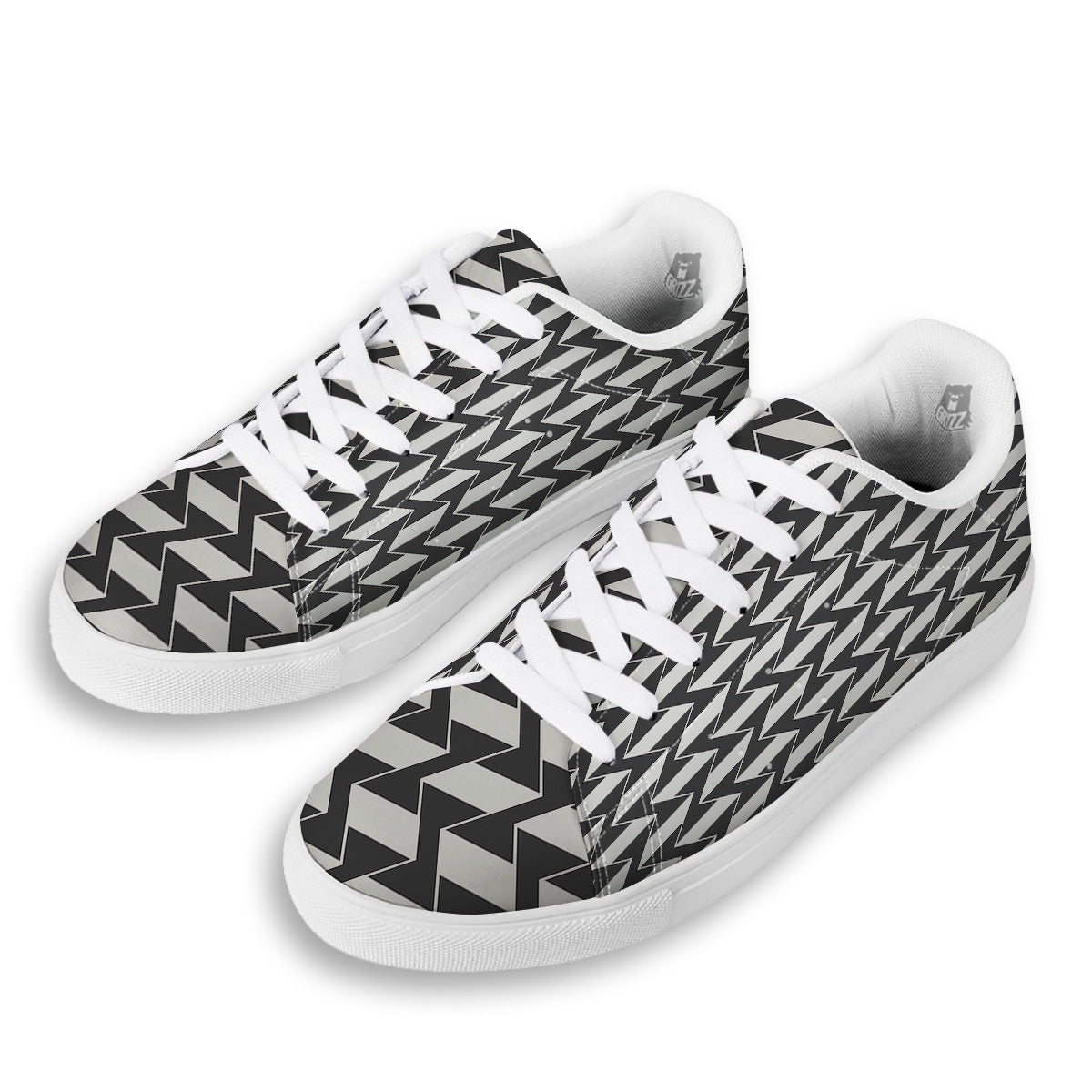 Abstract Heometric Zigzag Print Pattern White Low Top Sneakers-grizzshop
