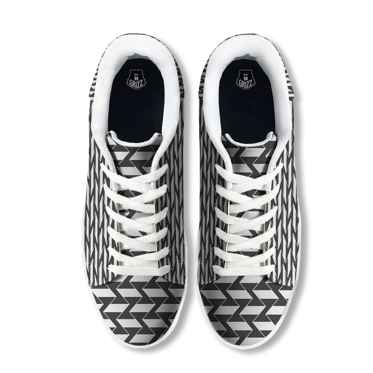 Abstract Heometric Zigzag Print Pattern White Low Top Sneakers-grizzshop