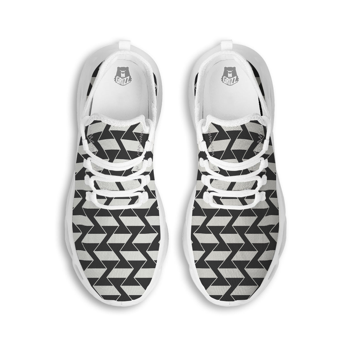 Abstract Heometric Zigzag Print Pattern White Running Shoes-grizzshop