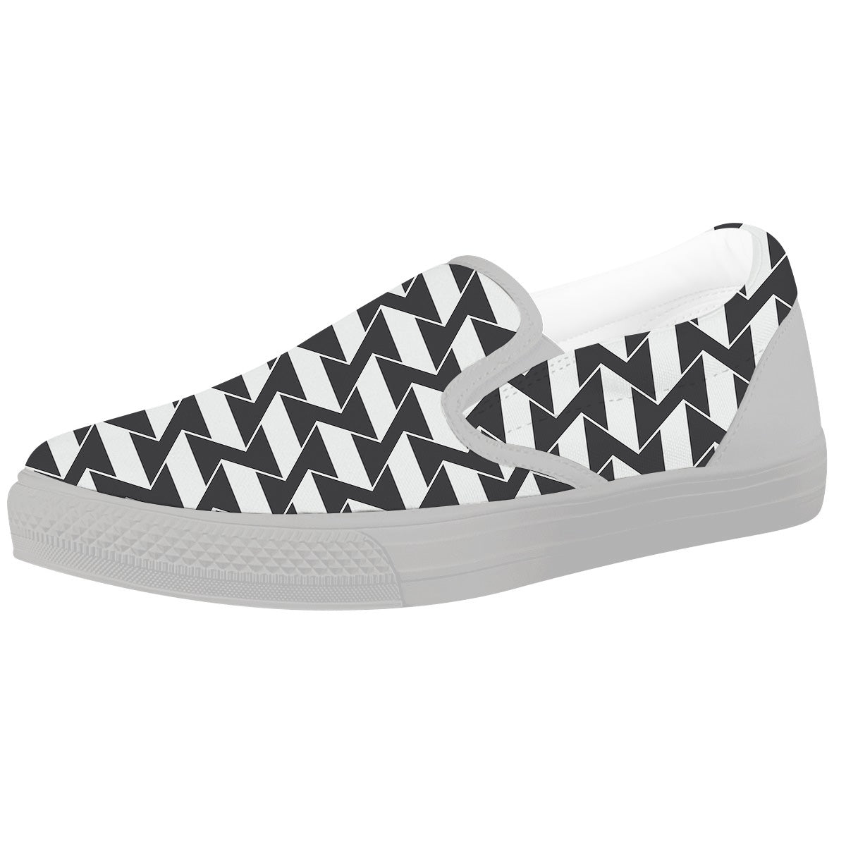 Abstract Heometric Zigzag Print Pattern White Slip On Shoes-grizzshop