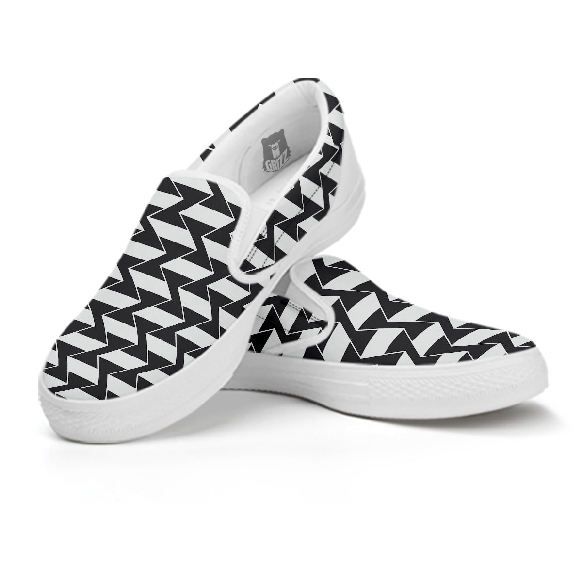 Abstract Heometric Zigzag Print Pattern White Slip On Shoes-grizzshop