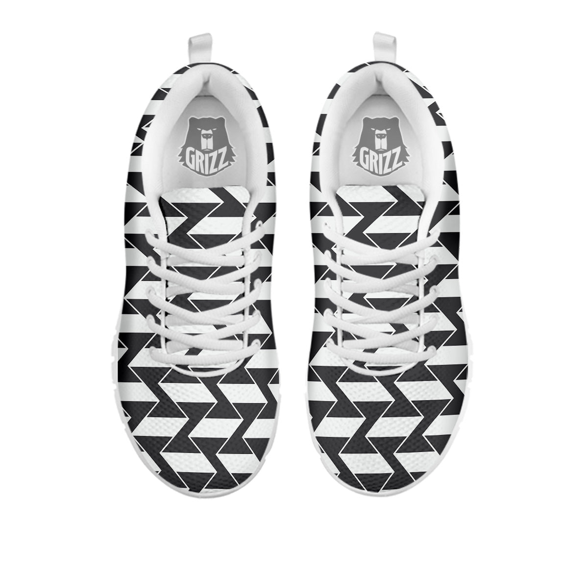 Abstract Heometric Zigzag Print Pattern White Sneaker-grizzshop