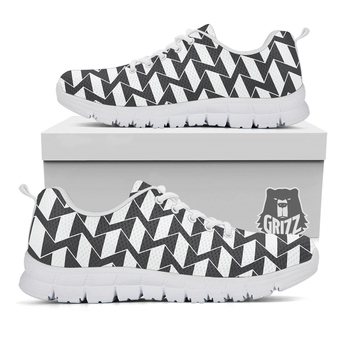 Abstract Heometric Zigzag Print Pattern White Sneaker-grizzshop