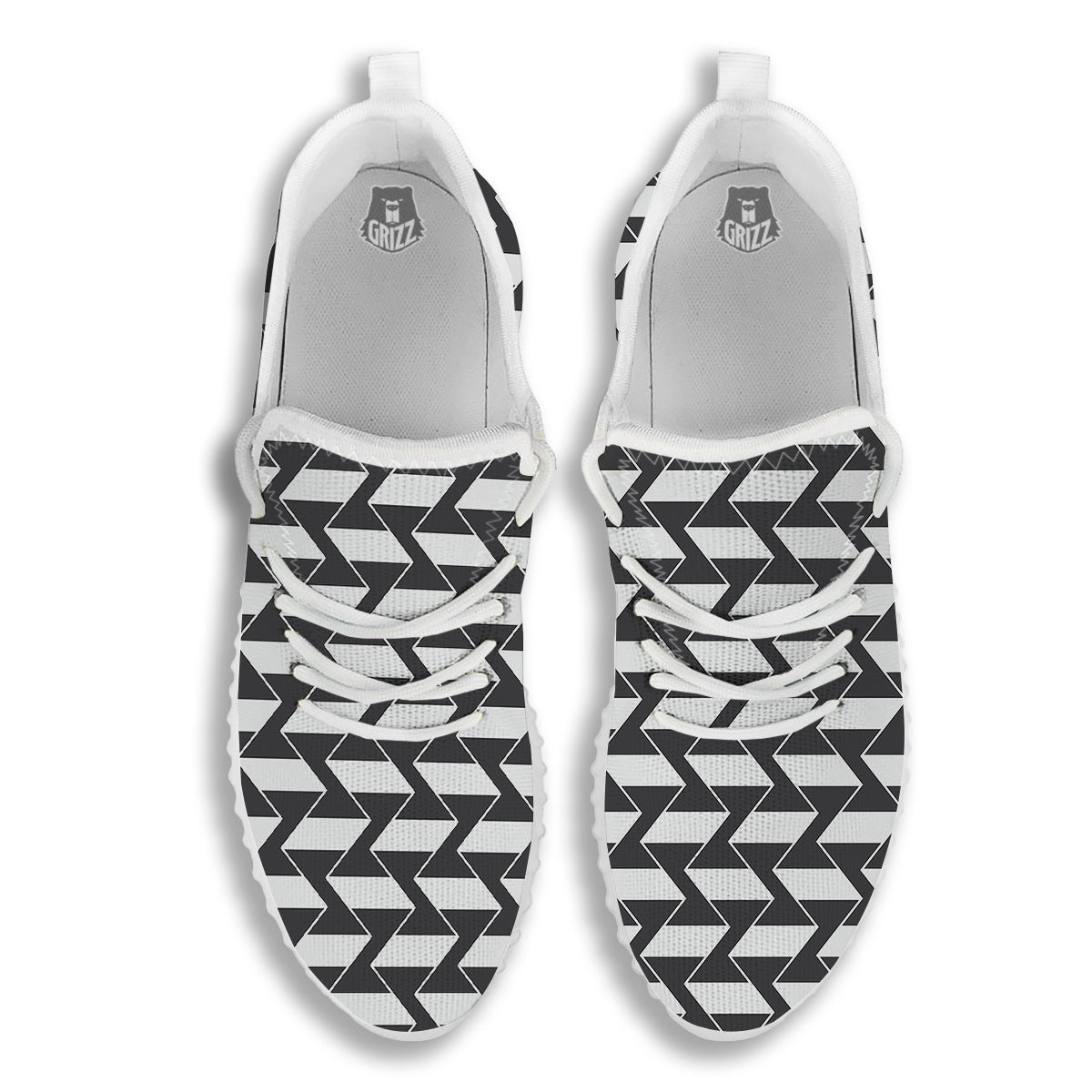 Abstract Heometric Zigzag Print Pattern White Walking Shoes-grizzshop