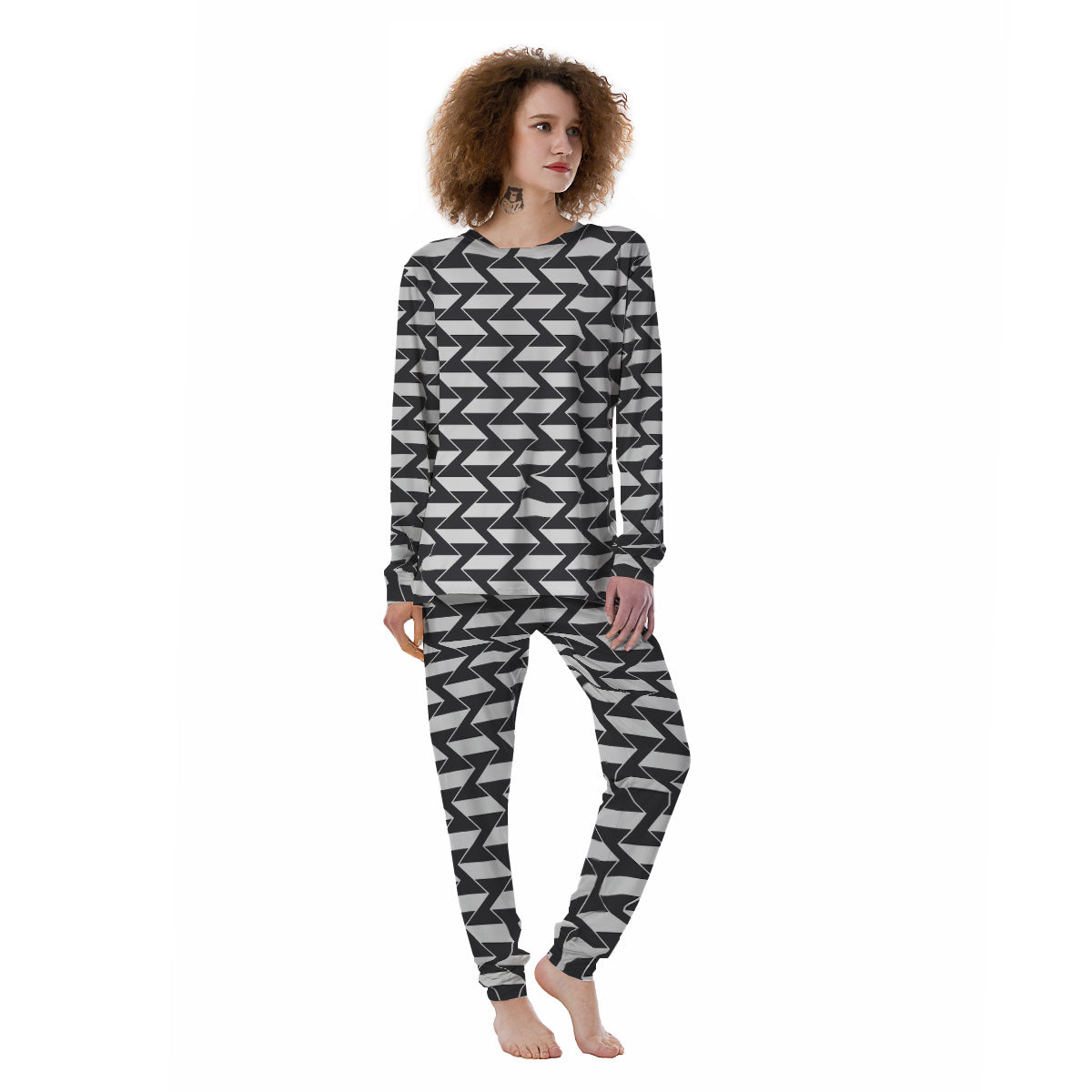 Abstract Heometric Zigzag Print Pattern Women's Pajamas-grizzshop