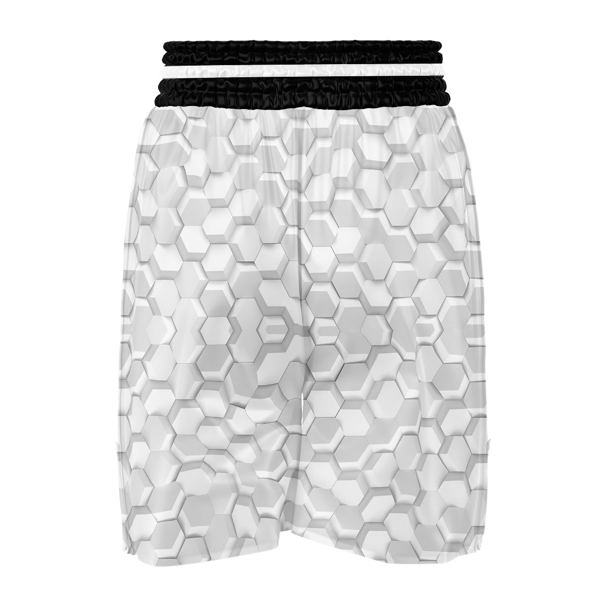 Abstract Hexagonal White 3D Print Pattern Boxing Shorts-grizzshop
