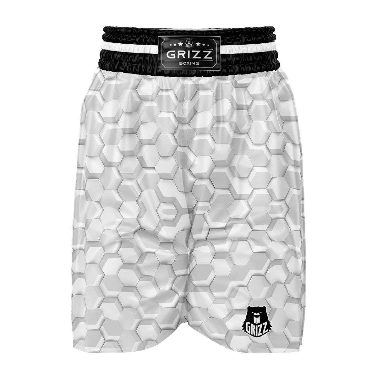 Abstract Hexagonal White 3D Print Pattern Boxing Shorts-grizzshop