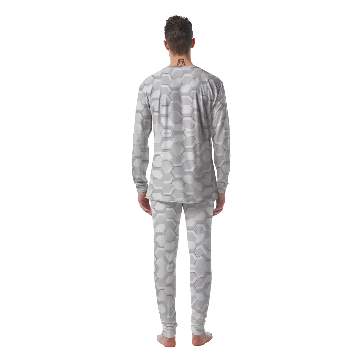 Abstract Hexagonal White 3D Print Pattern Men's Pajamas-grizzshop